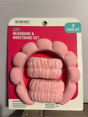 Precision Beauty Pink Spa Headband & Wristband Set